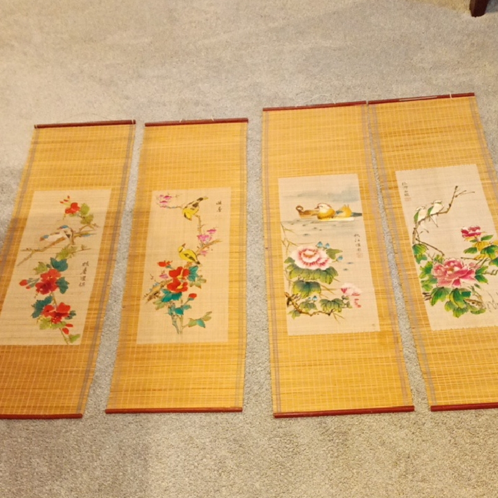 Vintage Bamboo Asian Wall Art Set of 4